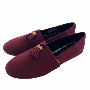 NEW TOMS Kelli Suede Tassel Flats in Raisin | 9.5